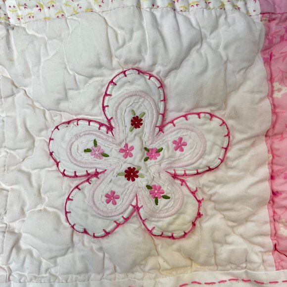 Pottery Barn Kids Pink Quilted Sham Pillowcase With Floral Embroidery - Picture 3 of 7